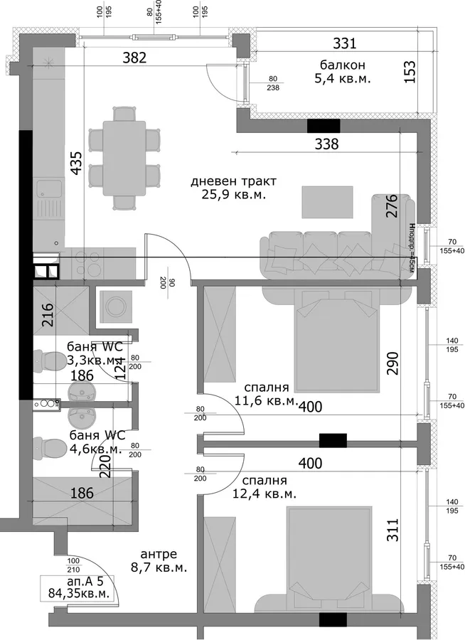 Чертеж на Апартамент А5