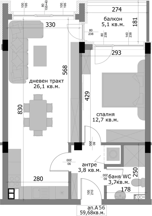Чертеж на Апартамент А56